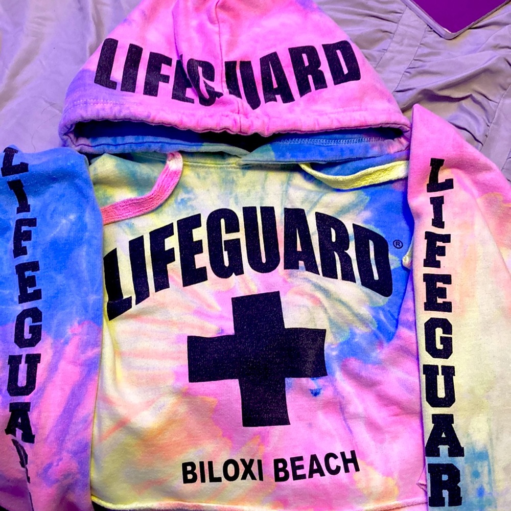 Rainbow tye dye, Medium, crop top lifeguard hoodie